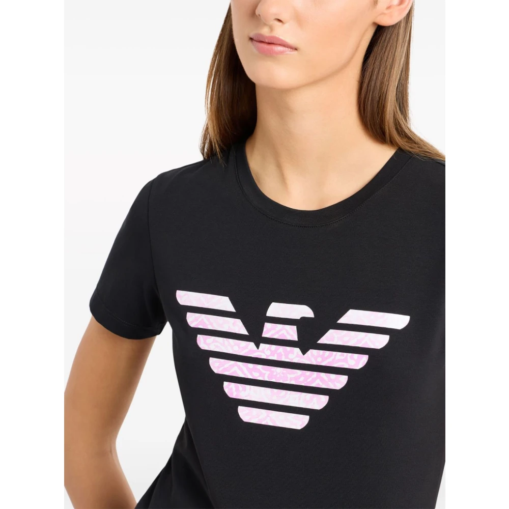 Emporio Armani Zwart Logo Print T-shirts en Polos Black Dames