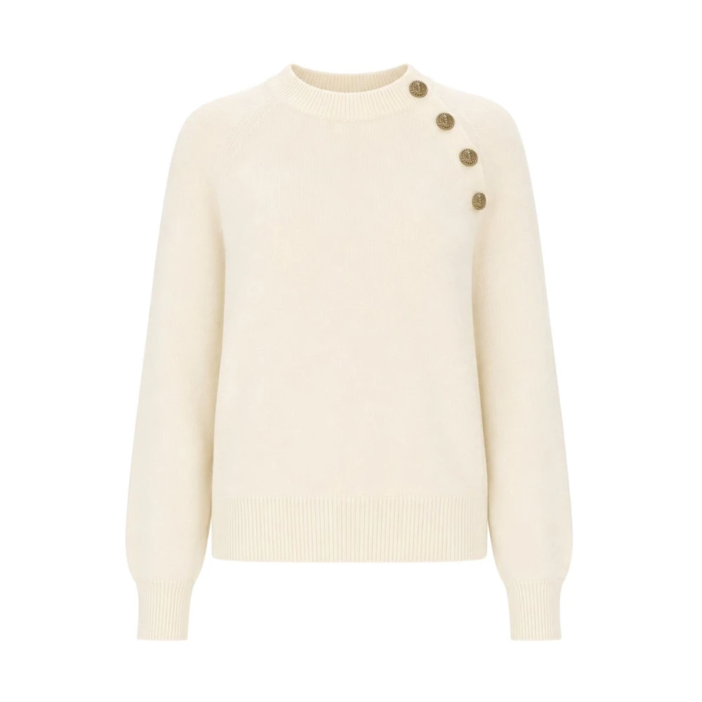 Balmain White Jumpers - Female - Round-Neck Knitwear - M - Knitwear