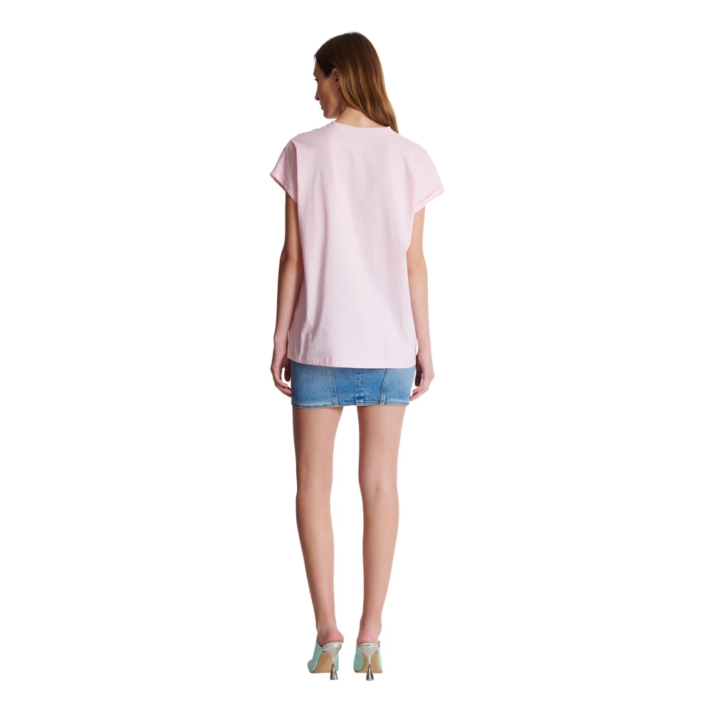 Balmain T-shirt met flock Paris logo Pink Dames