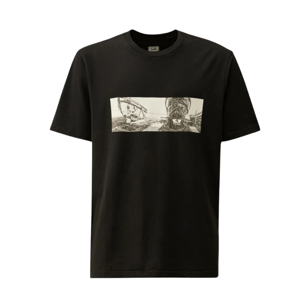 C.P. Company Minimalistisch Grafisch Print Katoenen Jersey T-shirt Black Heren