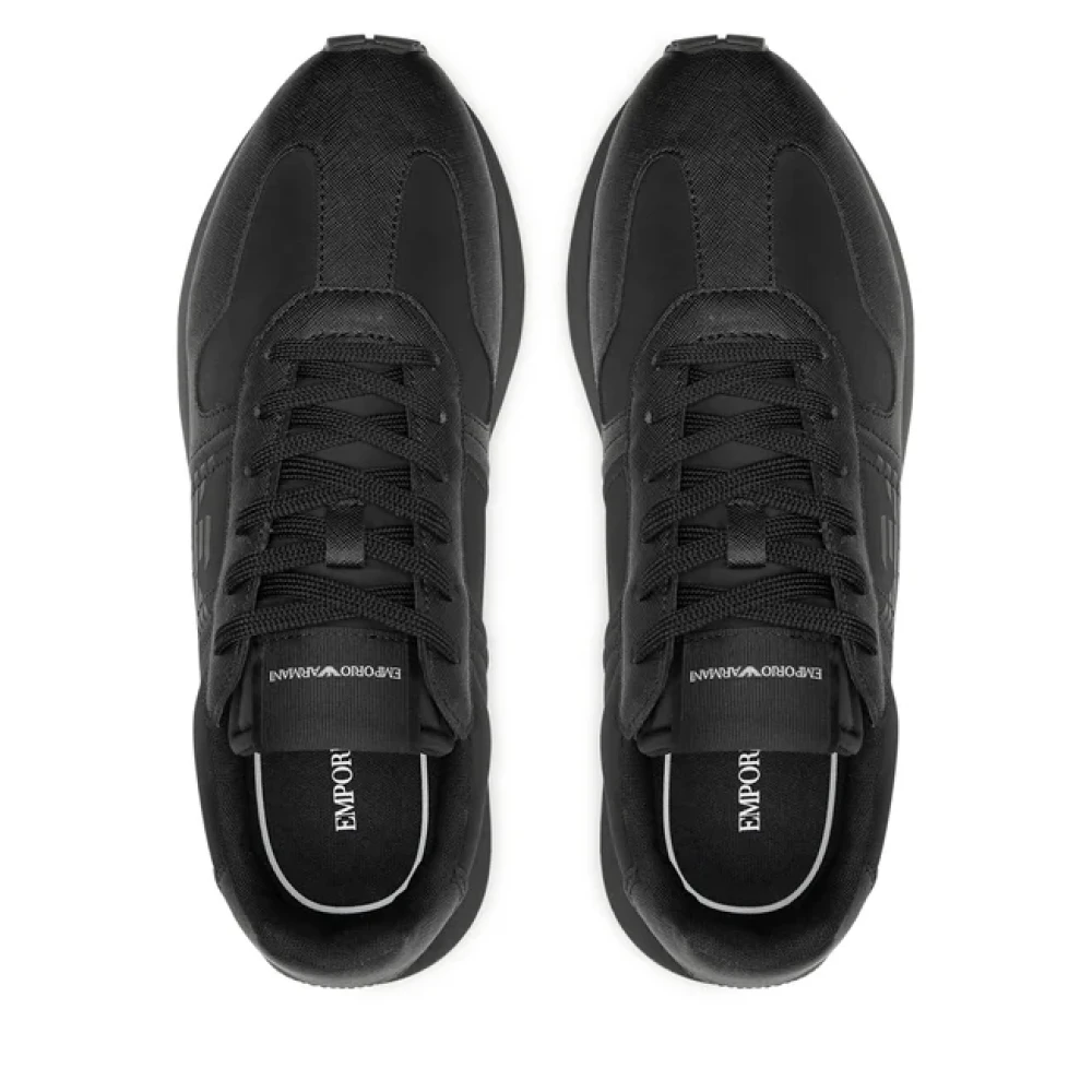 Emporio Armani Zwarte Mesh Sneakers met Suède Details Black Heren