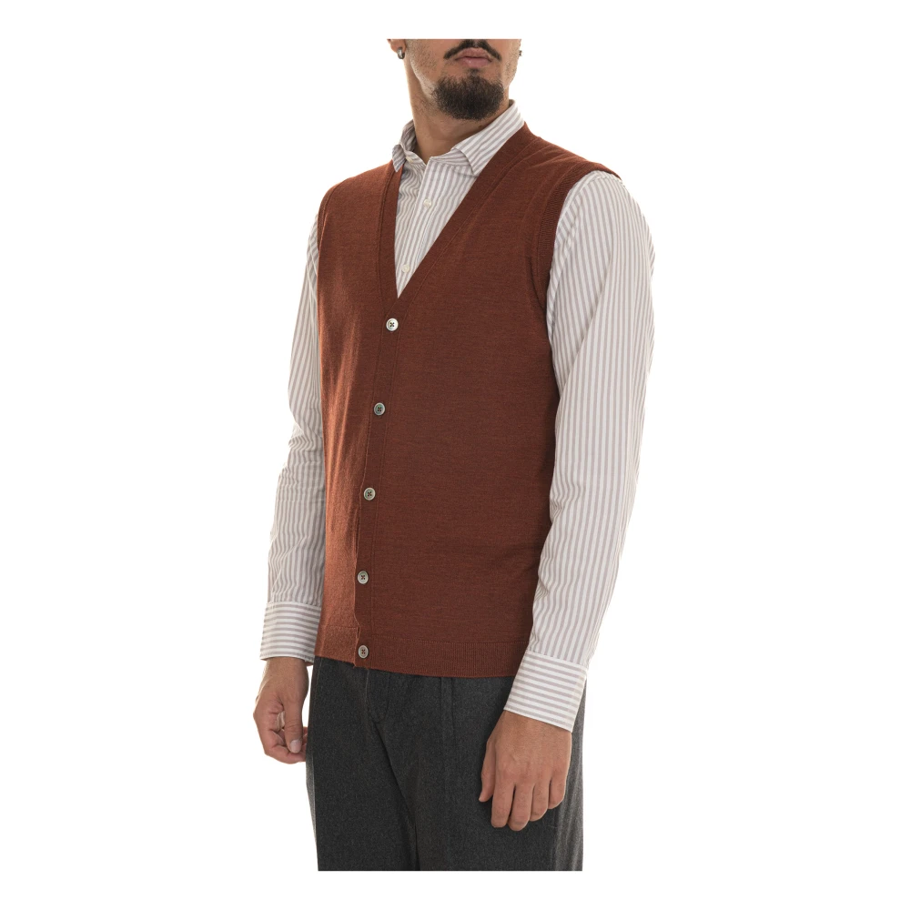 Hindustrie Merino Wol Gebreid Vest met Paremoer Knopen Orange Heren