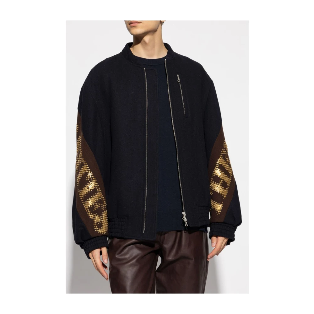 Dries Van Noten Gouden Mouw Geborduurd Jack Blue Heren