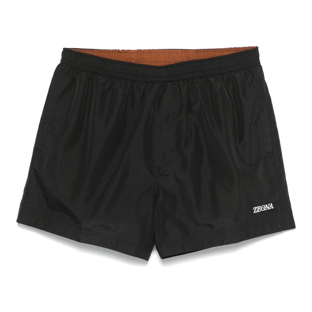 Ermenegildo Zegna Zwarte Logo-Print Zwemshorts Black Heren