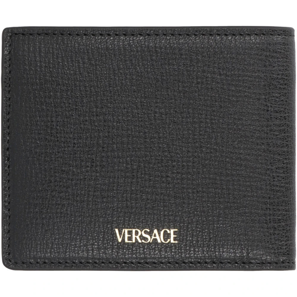 Versace Korrelig leren portemonnee met kaartsleuven Black Heren