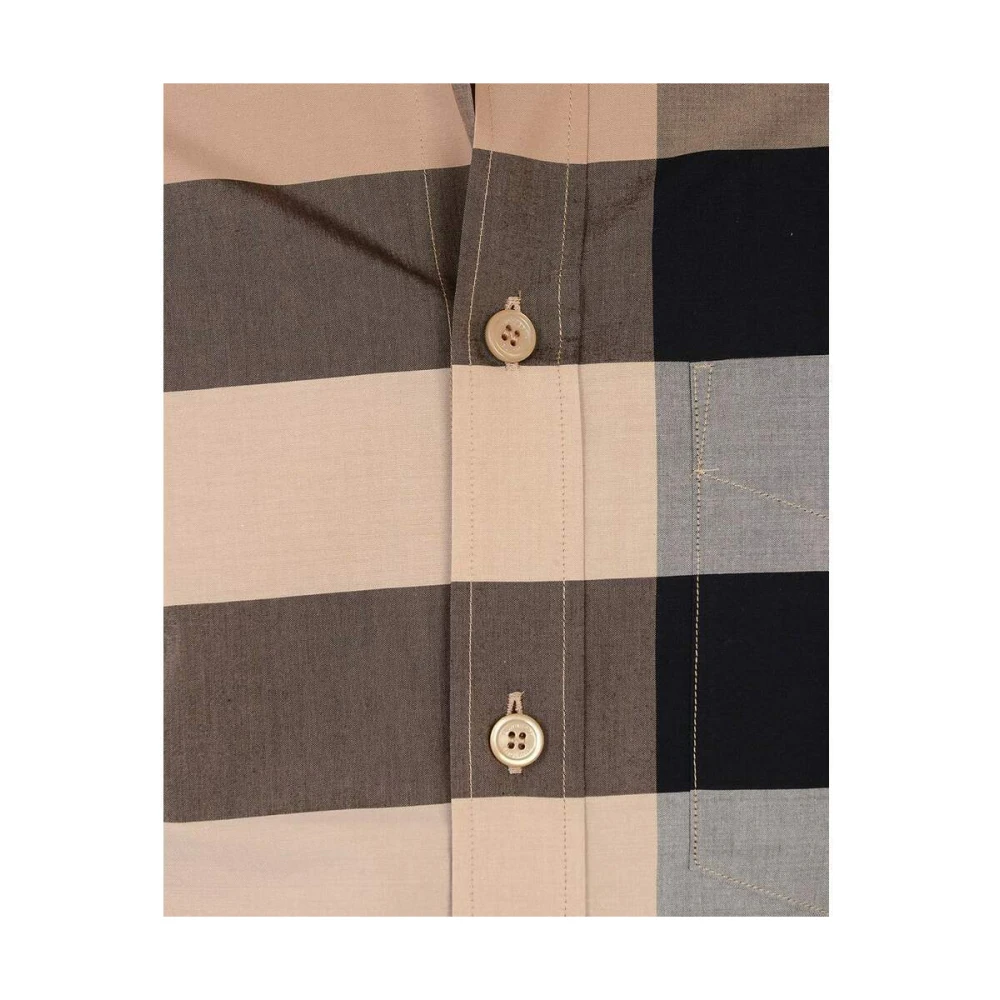 Burberry Check Stretch Poplin Overhemd Beige Heren