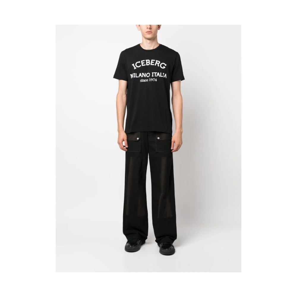 Iceberg Zwart Logo Print Crew Neck T-shirt Black Heren
