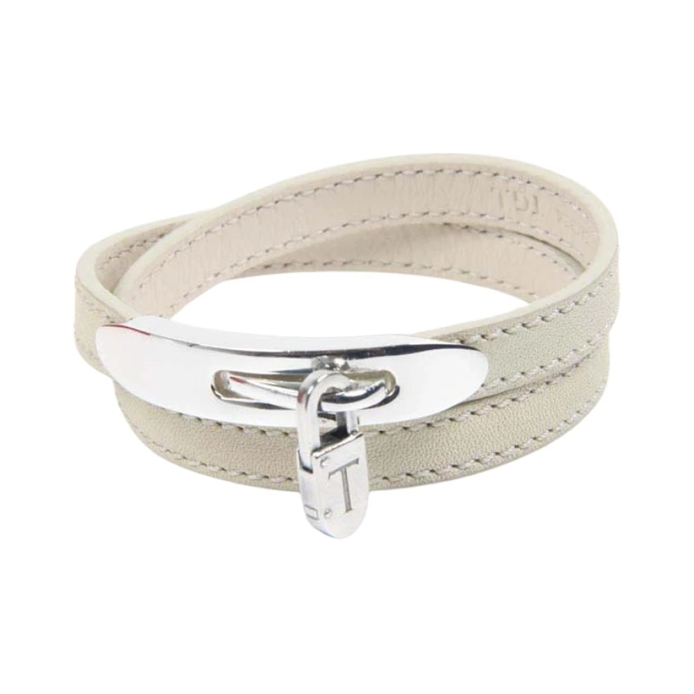 Tod's Women's White Double Wrap Leather Bracelet Love You