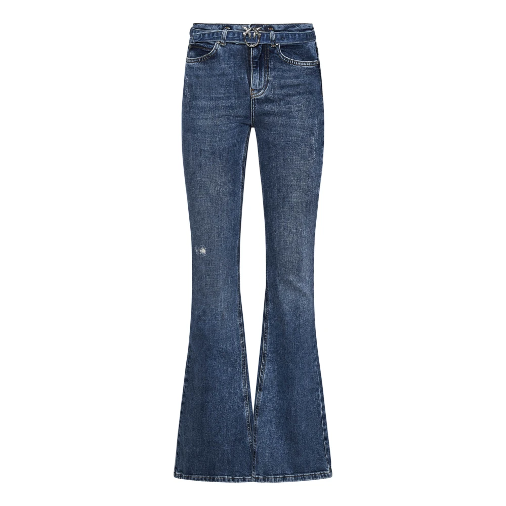 Pinko Blauwe Flared Jeans Love Birds Riem Blue Dames