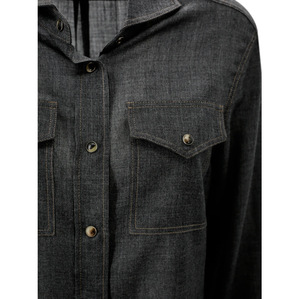 BRUNELLO CUCINELLI Grijze Wollen Shirt Monili Detail Gray Dames