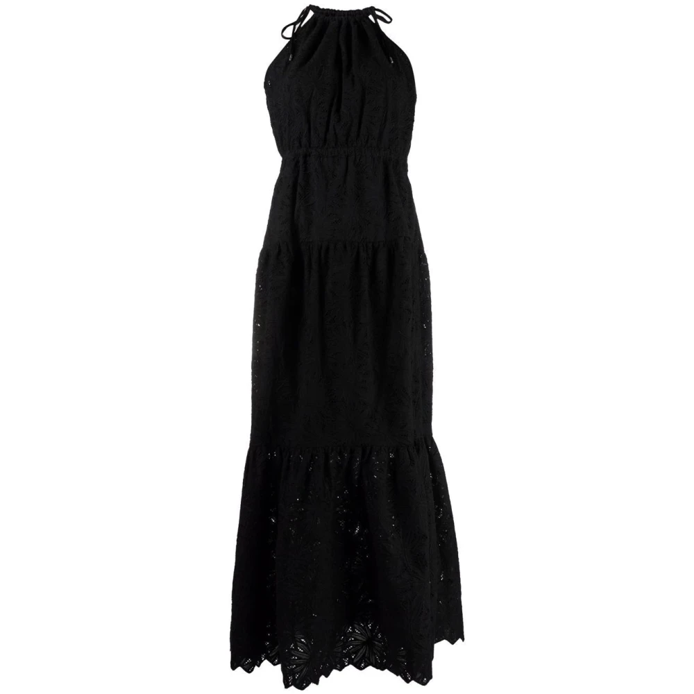 Michael Kors Zwarte Katoenen Maxi Jurk Geborduurd Black Dames