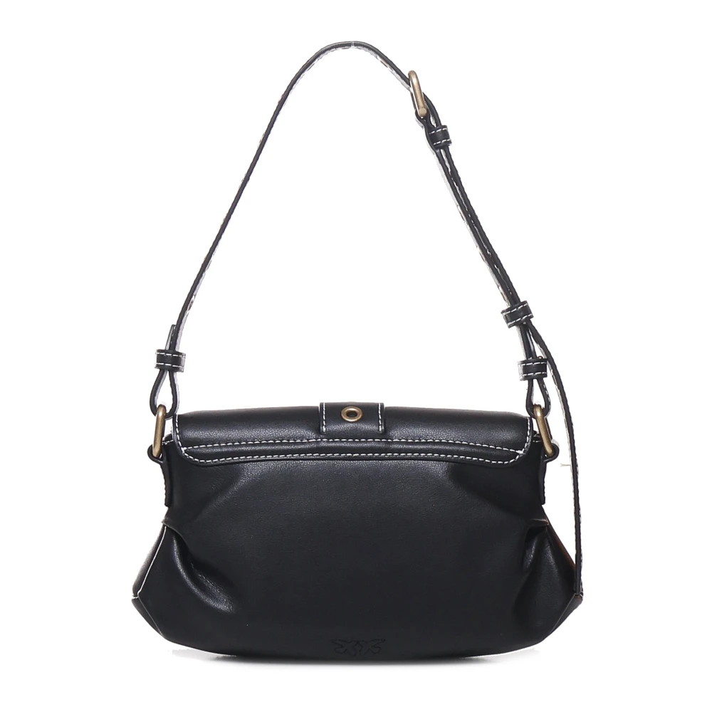 pinko Hartvormige Leren Tas met Flap Sluiting Black Dames