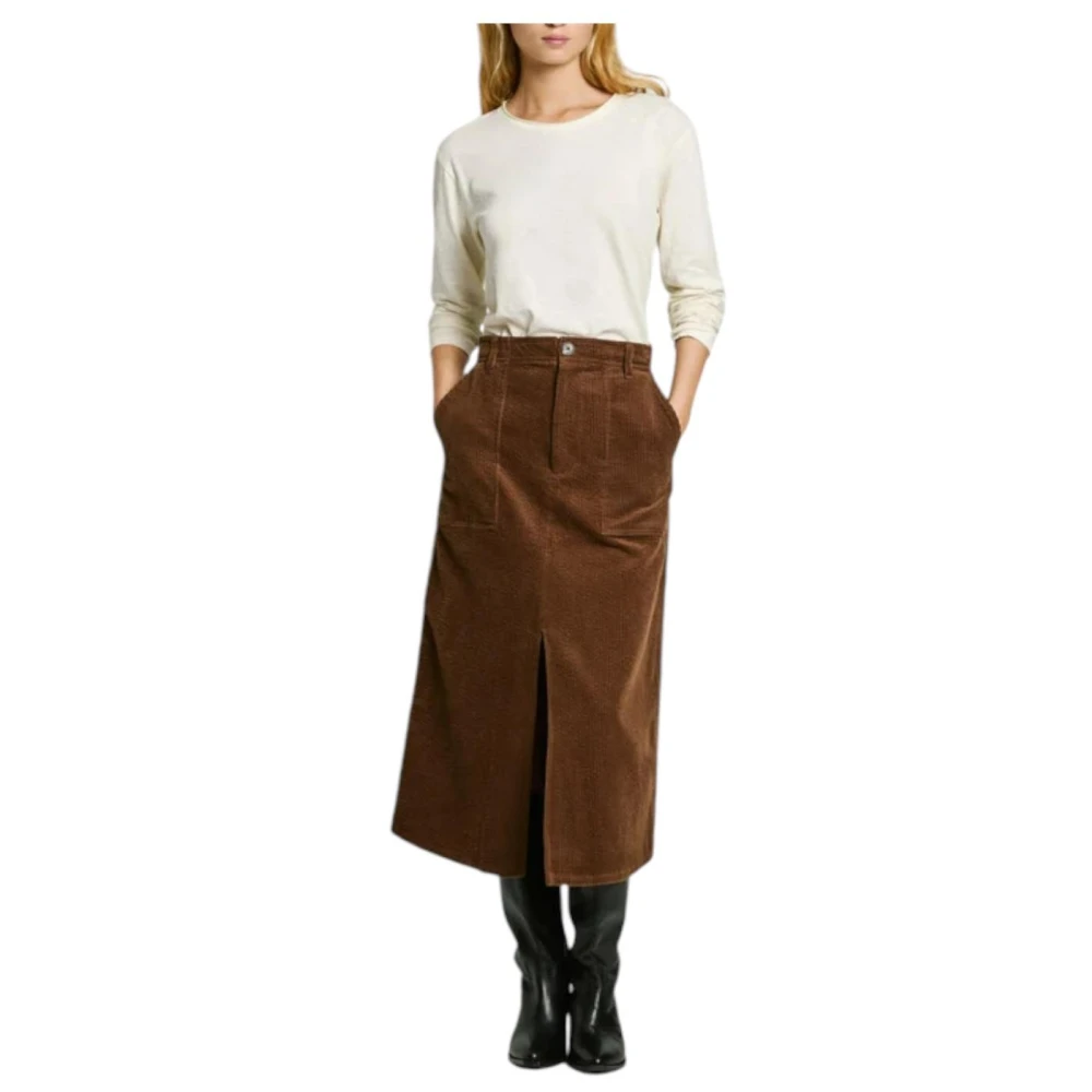 Pepe Jeans Retro Bruine Ribfluwelen Rok Brown Dames
