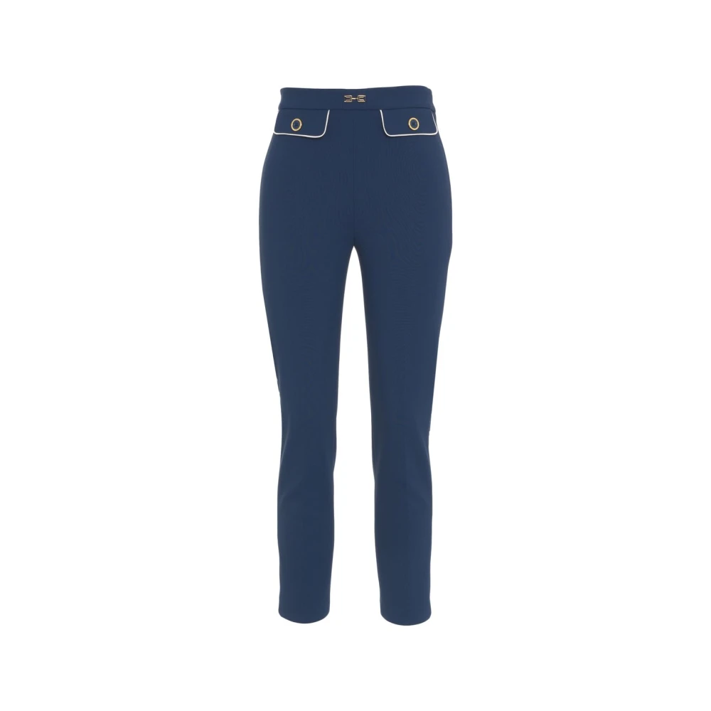 Elisabetta Franchi Blauwe Crêpe Broek Elegante Stijl Blue Dames
