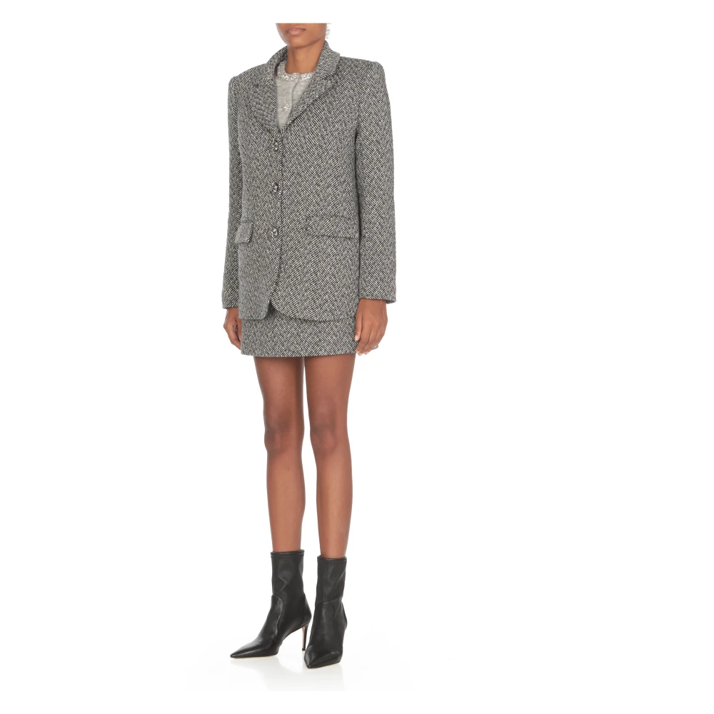 Self Portrait Zwart Wolblend Blazer Jas Black Dames