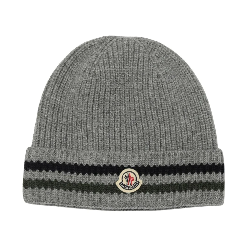 Moncler Unisex Gray Ribbed Knit Beanie