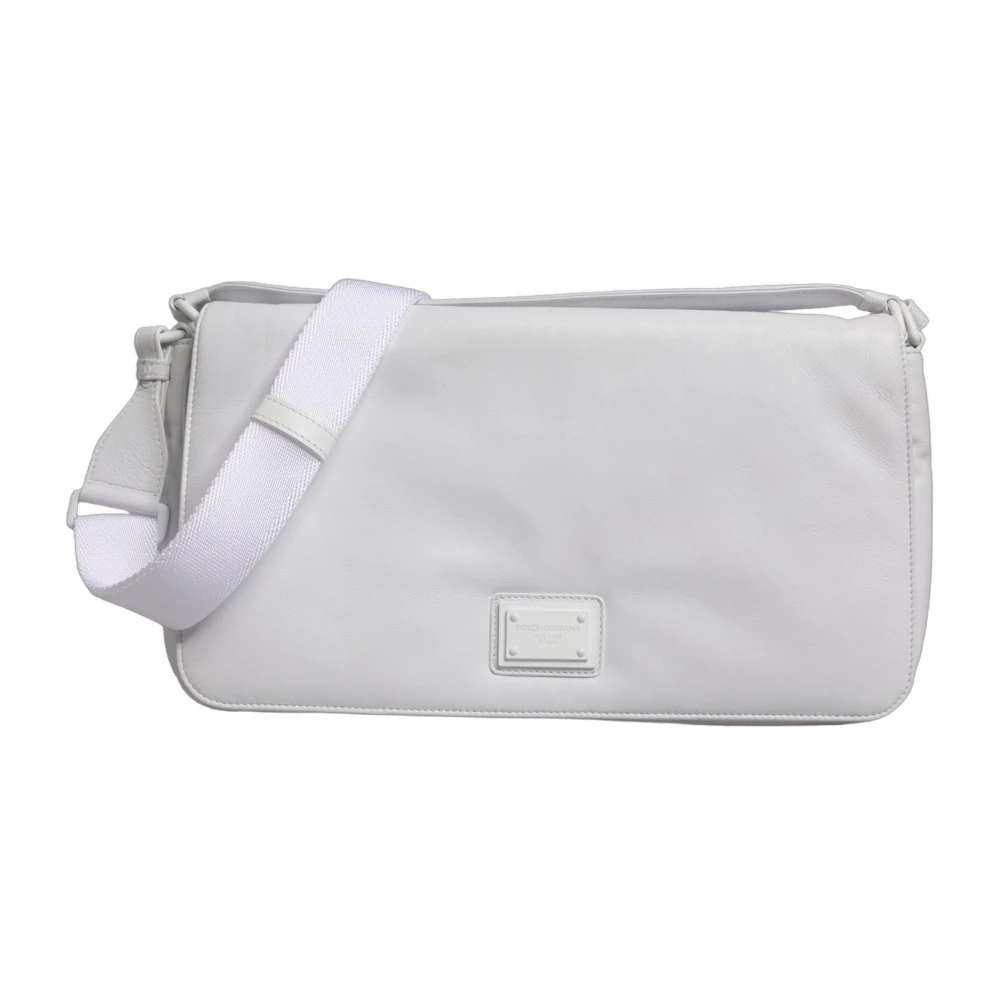 Dolce & Gabbana Women's White Cross Body Bags, One Size, Logo-Plaque Crossbody Bag