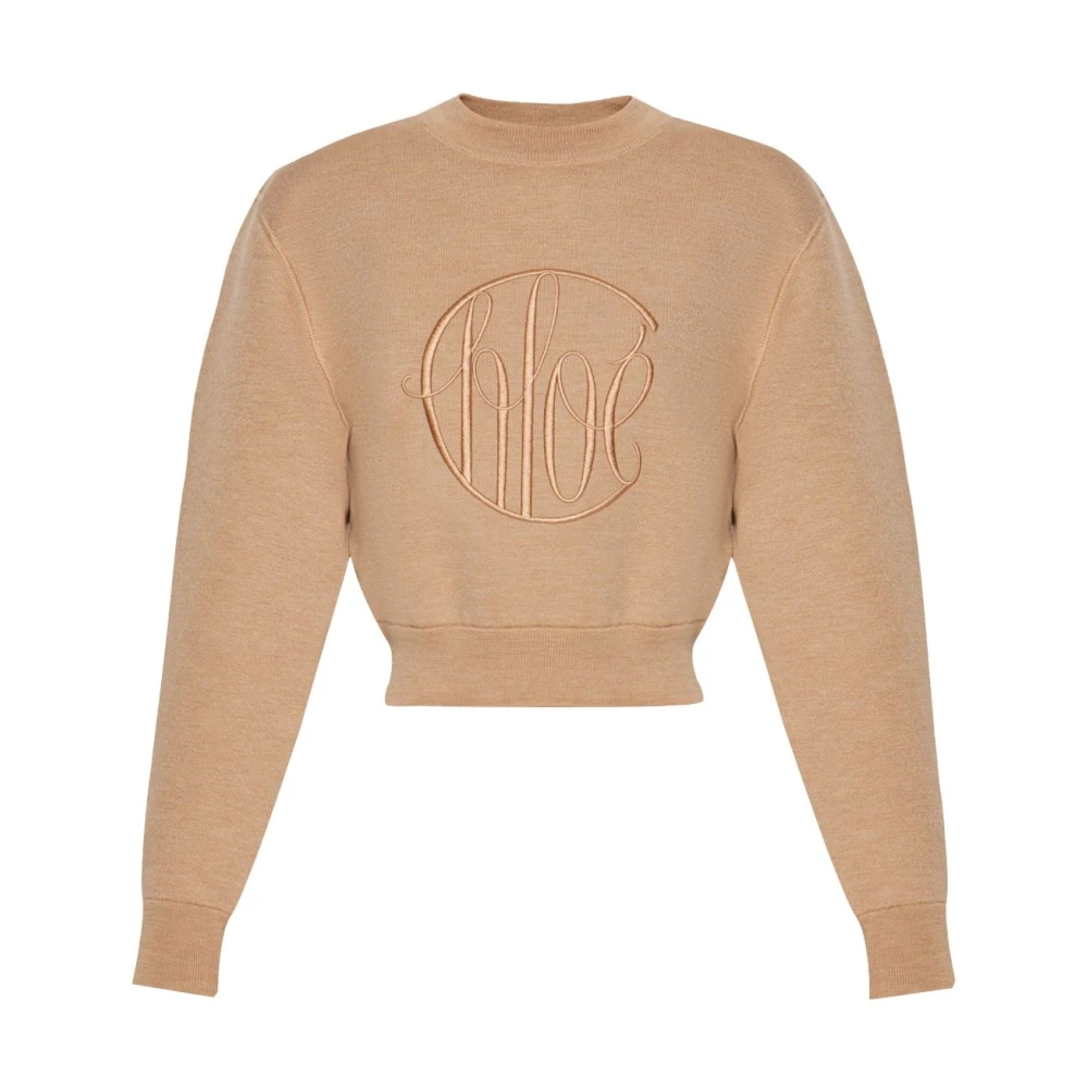 Chloé Wollen gebreide trui met geborduurd logo Brown Dames