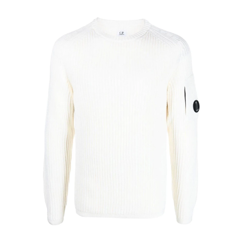 C.P. Company Geribbelde wollen trui met logomouwdetail White Heren