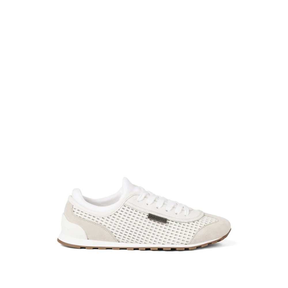Brunello Cucinelli Deerskin Net en Suède Runners Dames Schoenen Grijs
