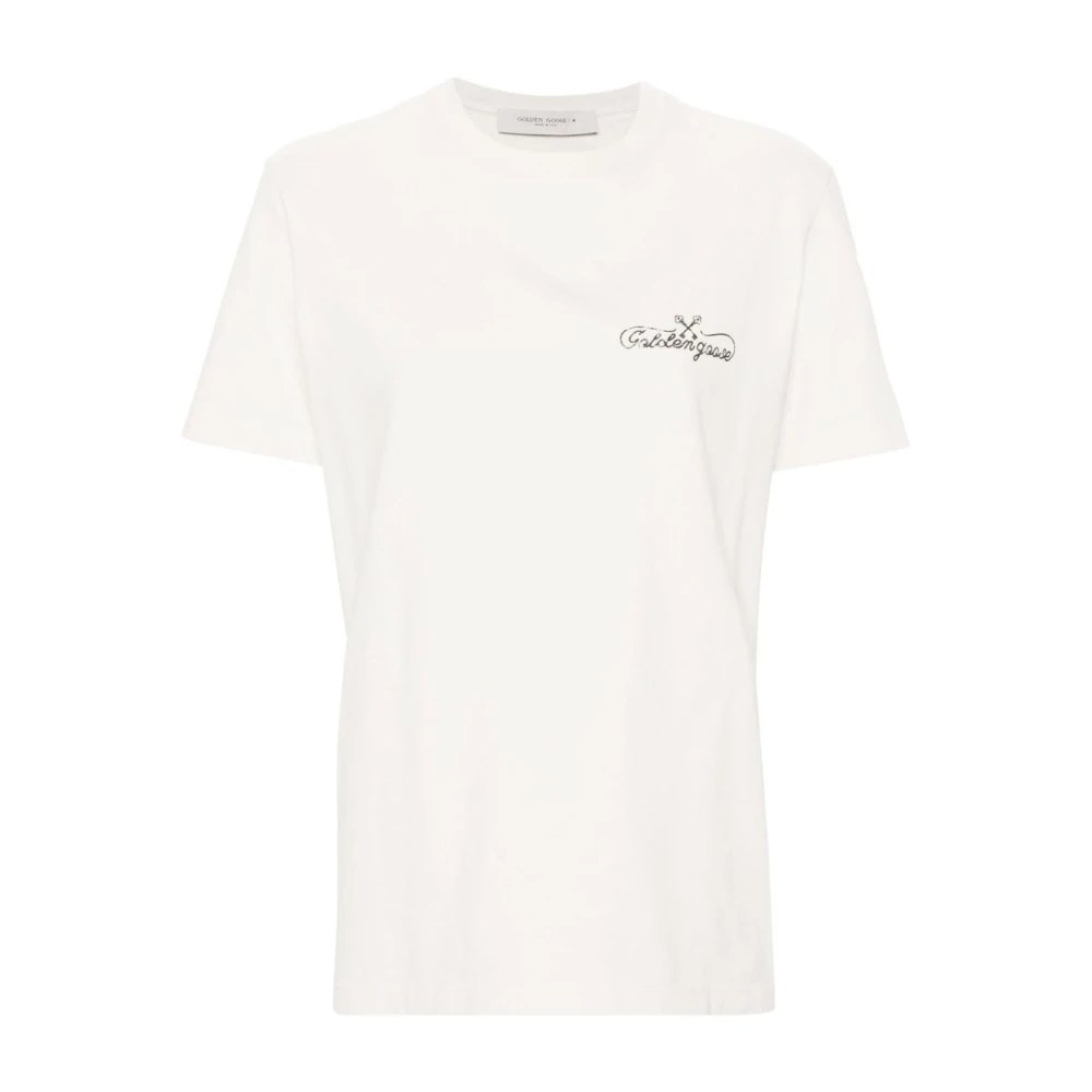 Golden Goose Nero Aw24 T-Shirt Katoen Logo White Dames