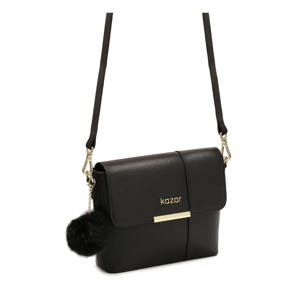 Kazar Zwarte schoudertas met afneembare pompom Black Dames