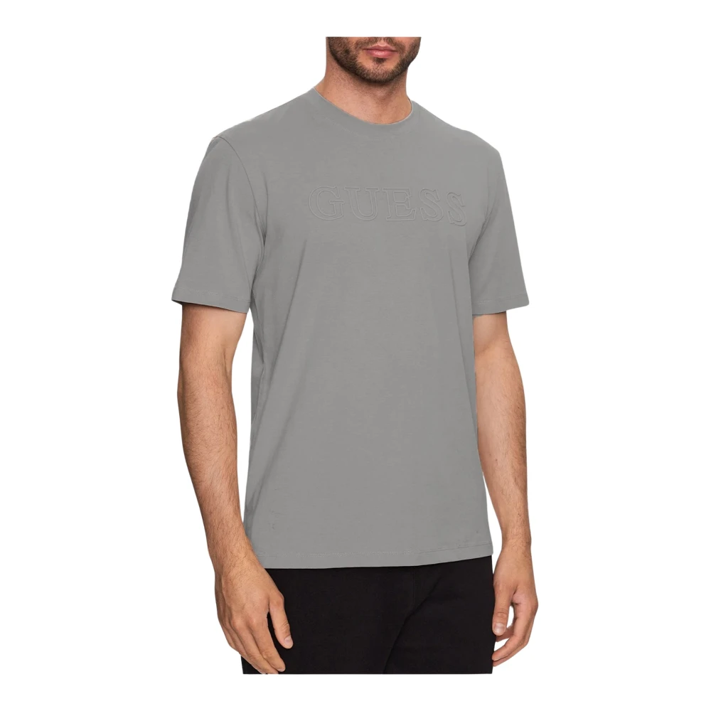 Guess Logo 3D T-Shirt Grijs Rechte Pasvorm Gray Heren