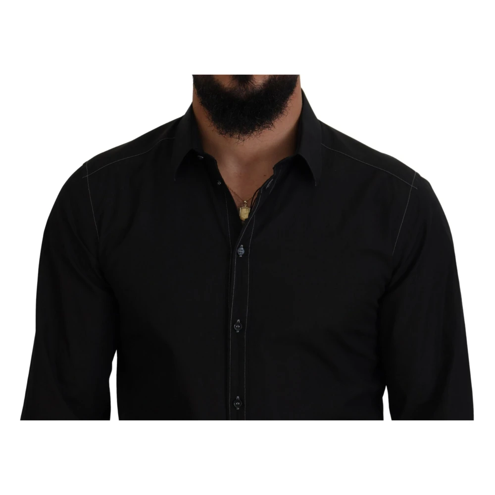 Dolce & Gabbana Zwarte Katoenen Kraag Lange Mouw Shirt Black Heren