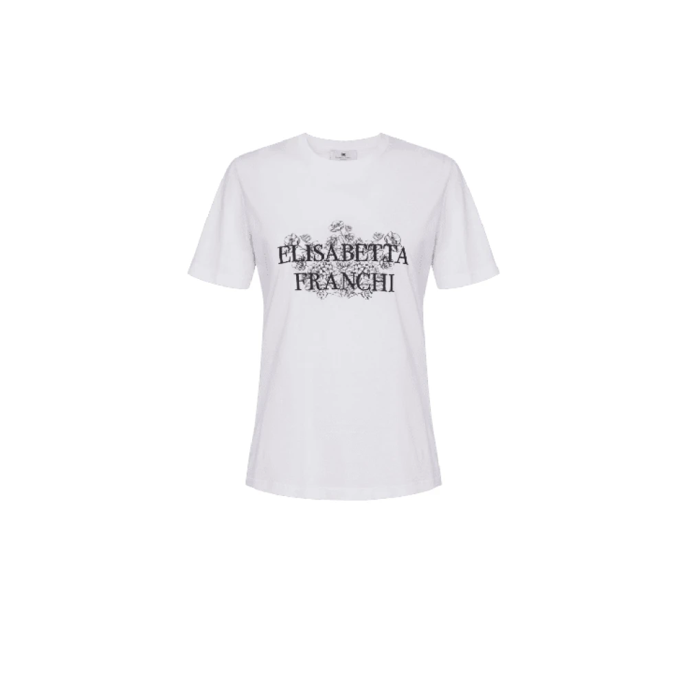 Elisabetta Franchi Jersey T-shirt met Botanische Print White Dames