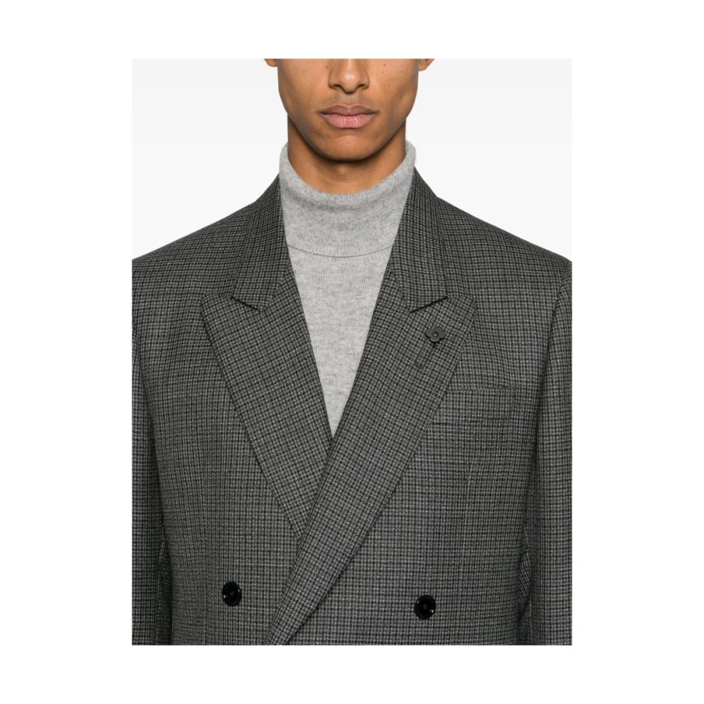 Lardini Grijze Wol Houndstooth Gebreide Jas Gray Heren