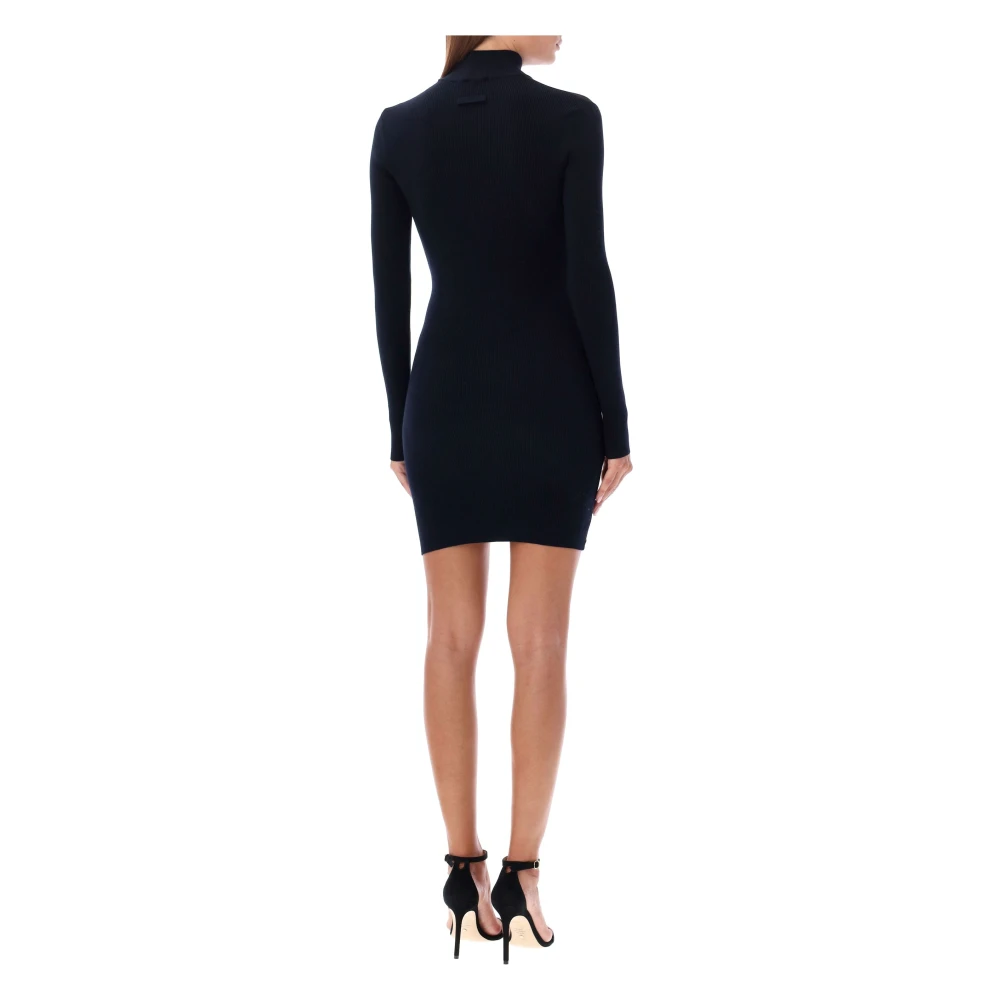 Jean Paul Gaultier Gestreepte Geribbelde Mini Jurk Marine Wit Black Dames