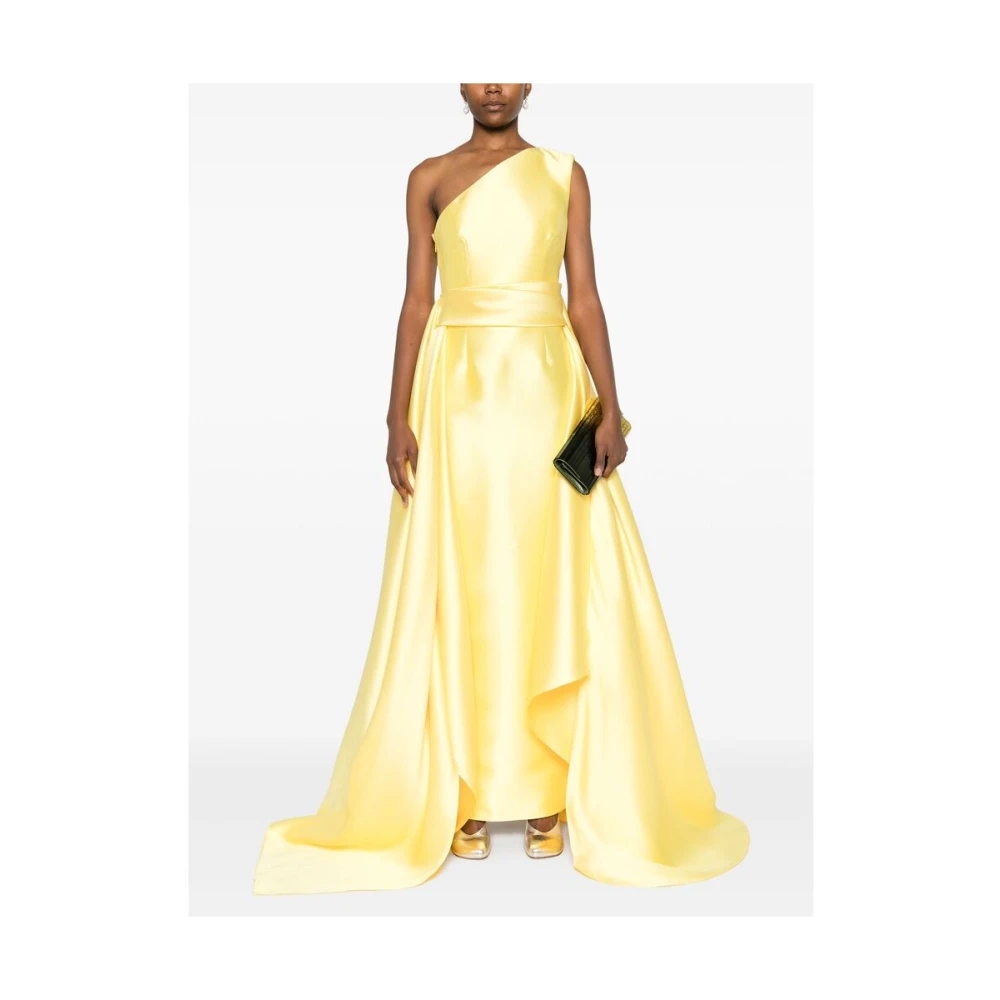 Solace London Gele Satijnen One-Shoulder Jurk Yellow Dames
