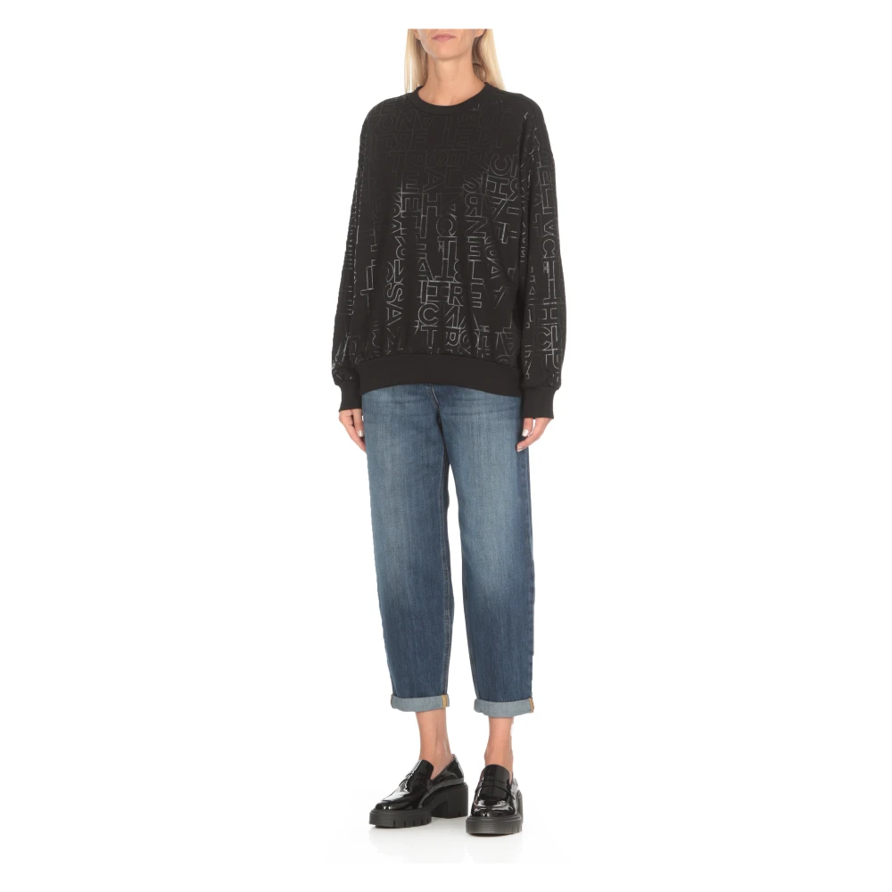 Elisabetta Franchi Zwarte Katoenen Sweatshirt met Ronde Hals Black Dames