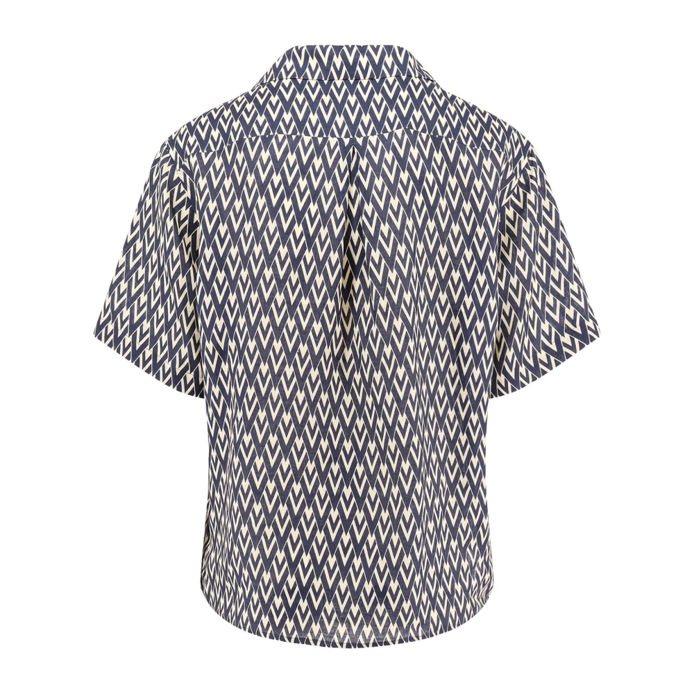 Valentino Linnen overhemd met V-print Blue Heren
