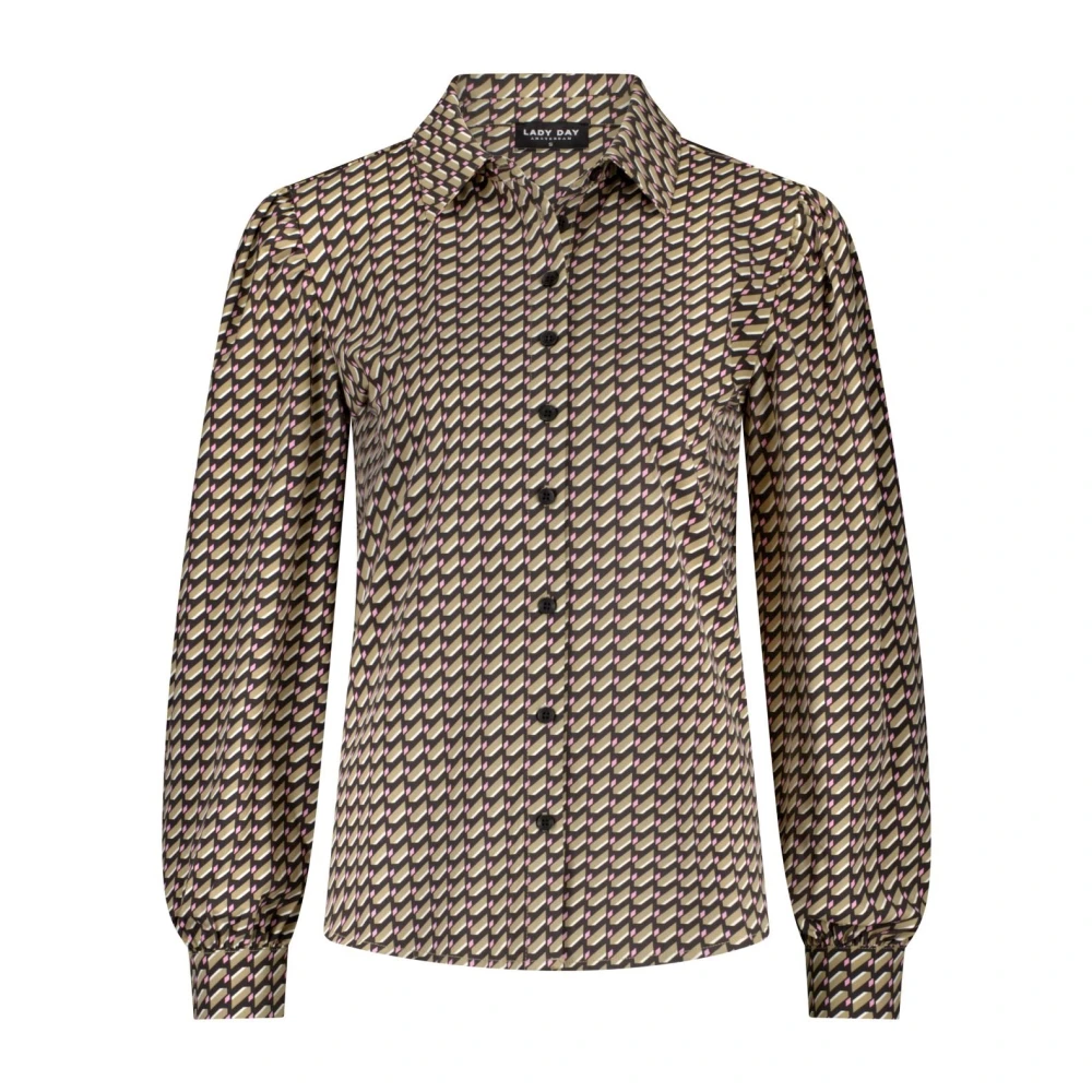 Lady Day Blouse met pofmouwen en knoopsluiting Beige Dames