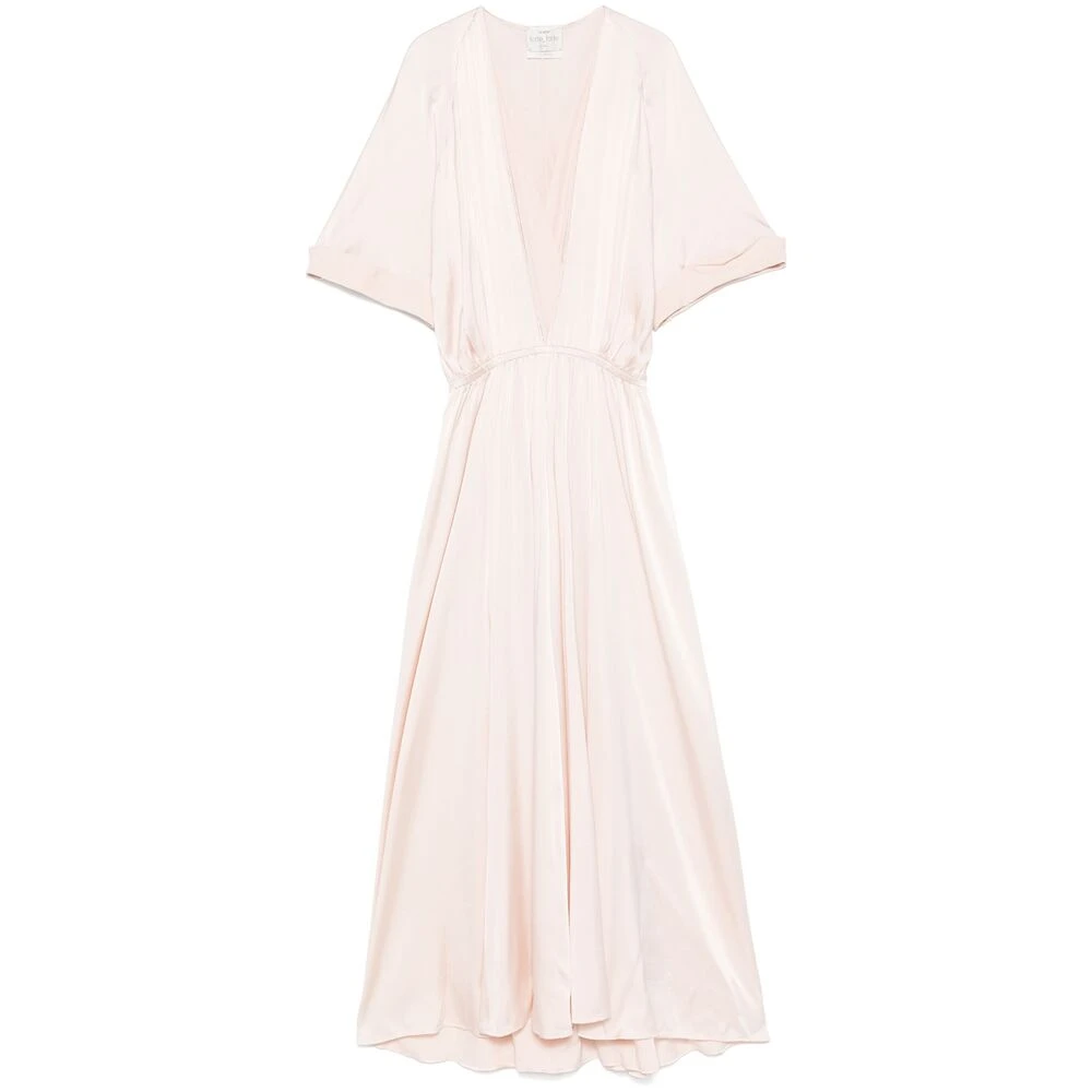 Forte Roze V-hals Jurk met Voorsplit Pink Dames