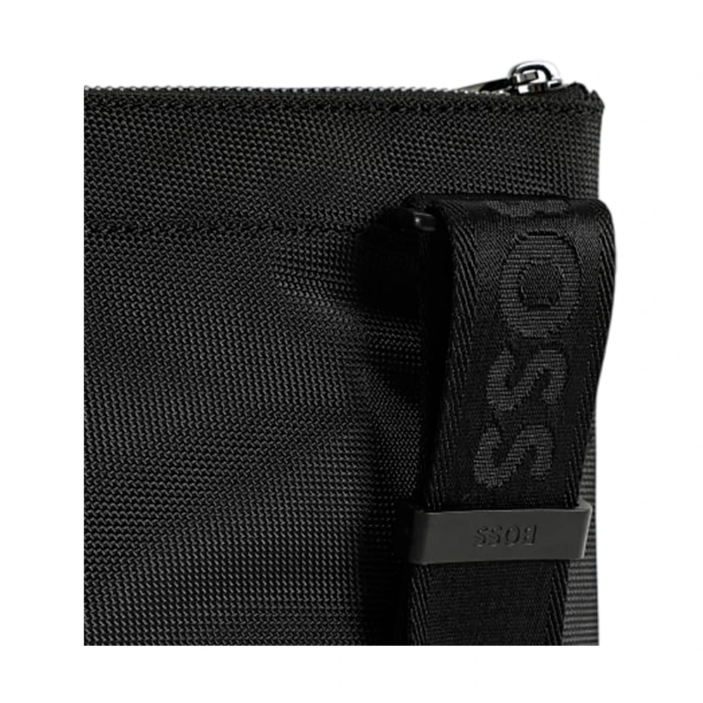Boss Gestructureerde Crossbody Tas met Logo Rits Black Heren
