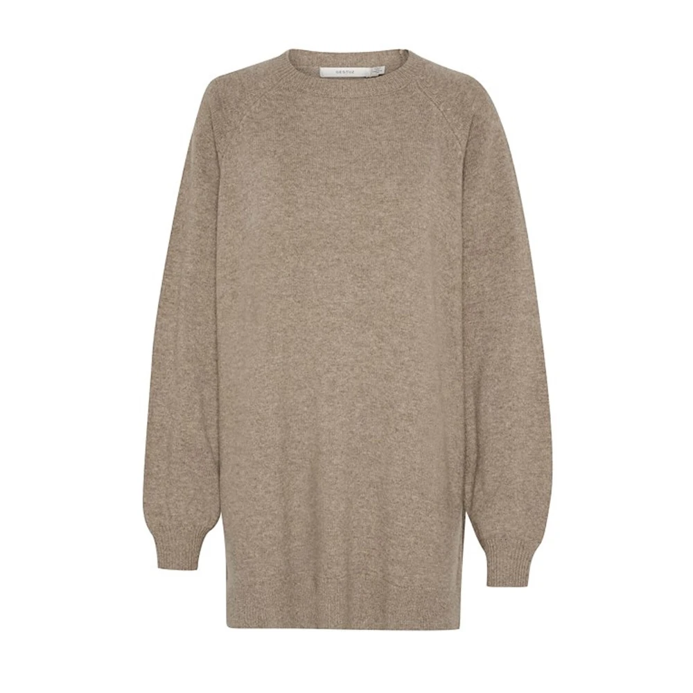 Gestuz Zachte Gebreide Trui met Pofmouwen Beige Dames