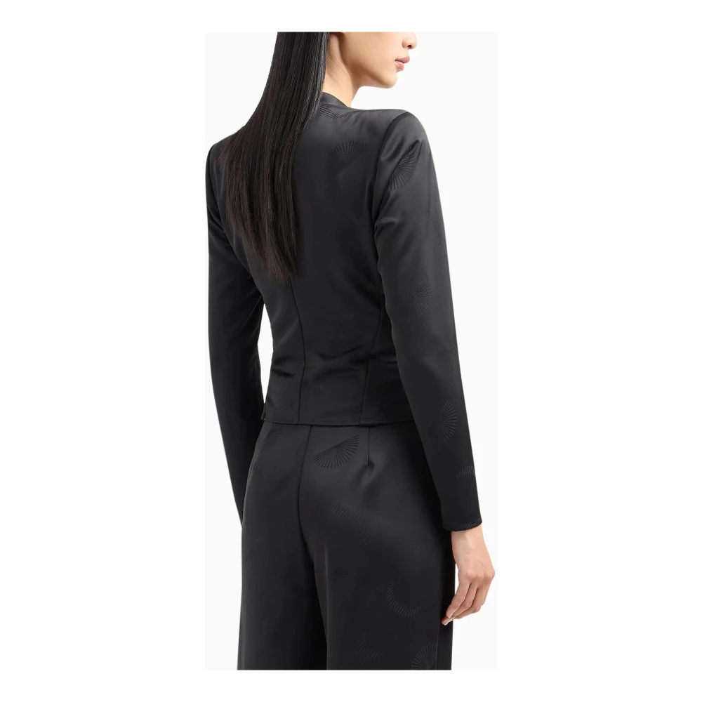 Emporio Armani Zwarte Jacquard V-Hals Shirt Black Dames