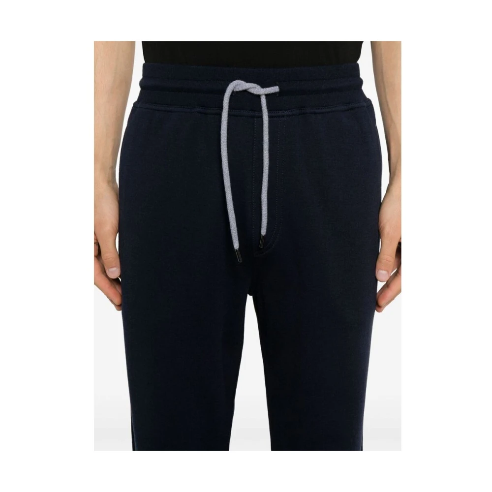 BRUNELLO CUCINELLI Navy Blue Jersey Broek Elastische Taille Blue Heren