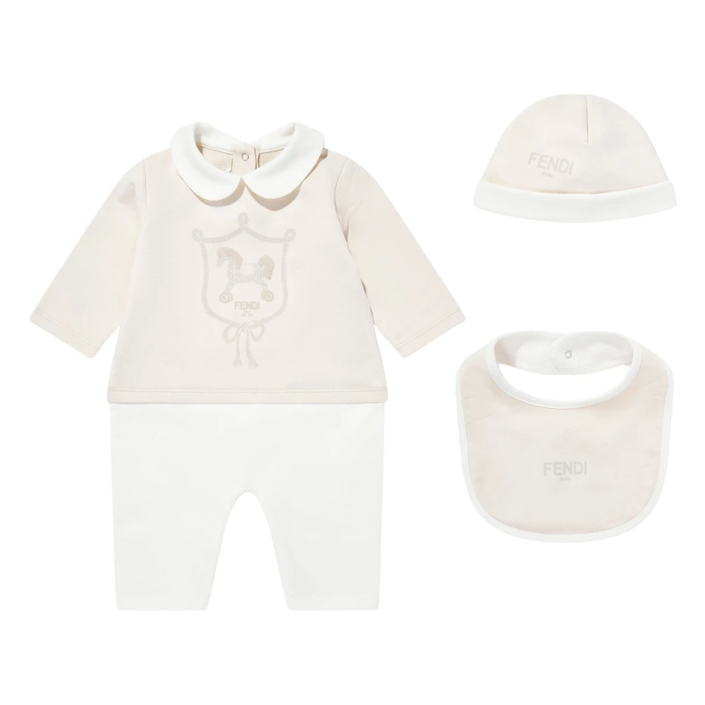 Fendi , Kids Sets, Unisex, Beige, 1 M, Cotton Romper Set
