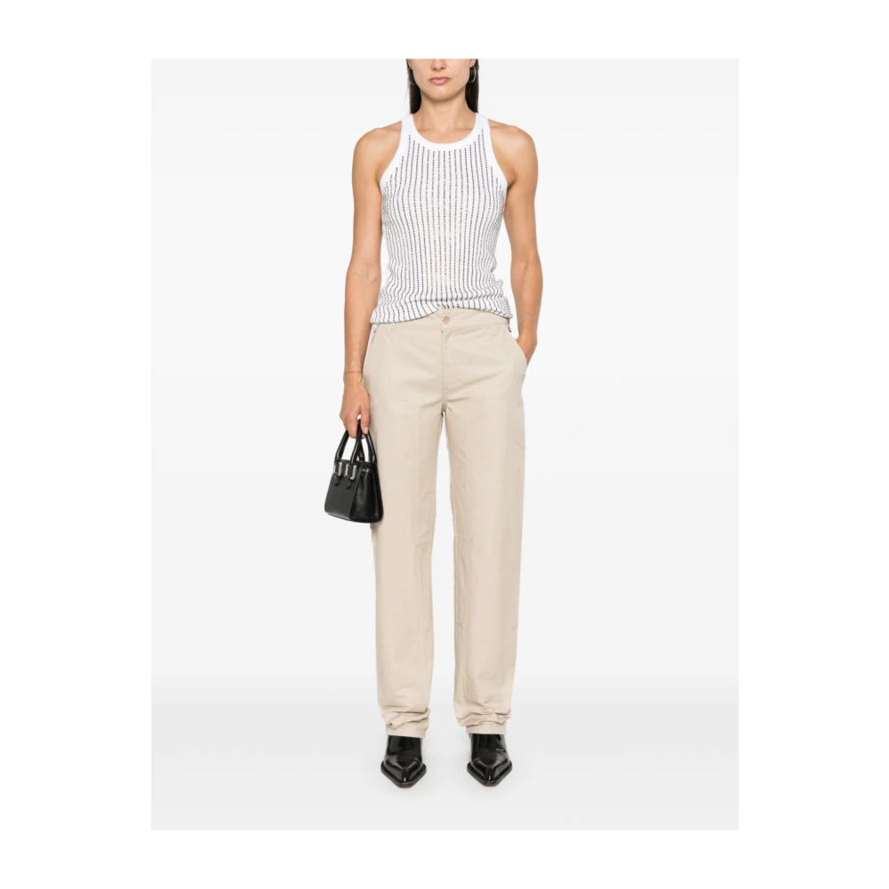 Moschino Logo Tag Stijlvolle Broek Beige Dames