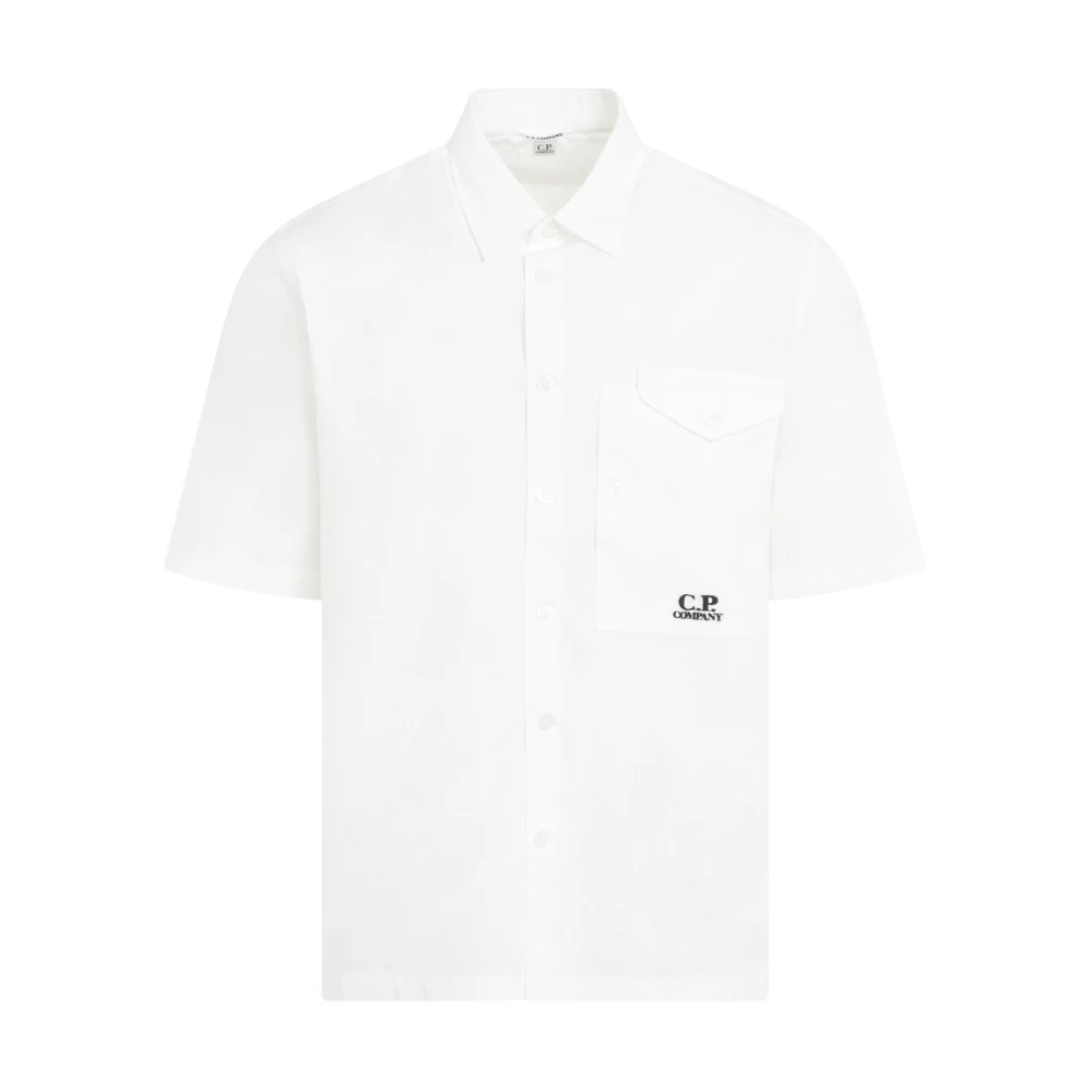 C.P. Company Witte Katoenen Shirt Korte Mouw White Heren