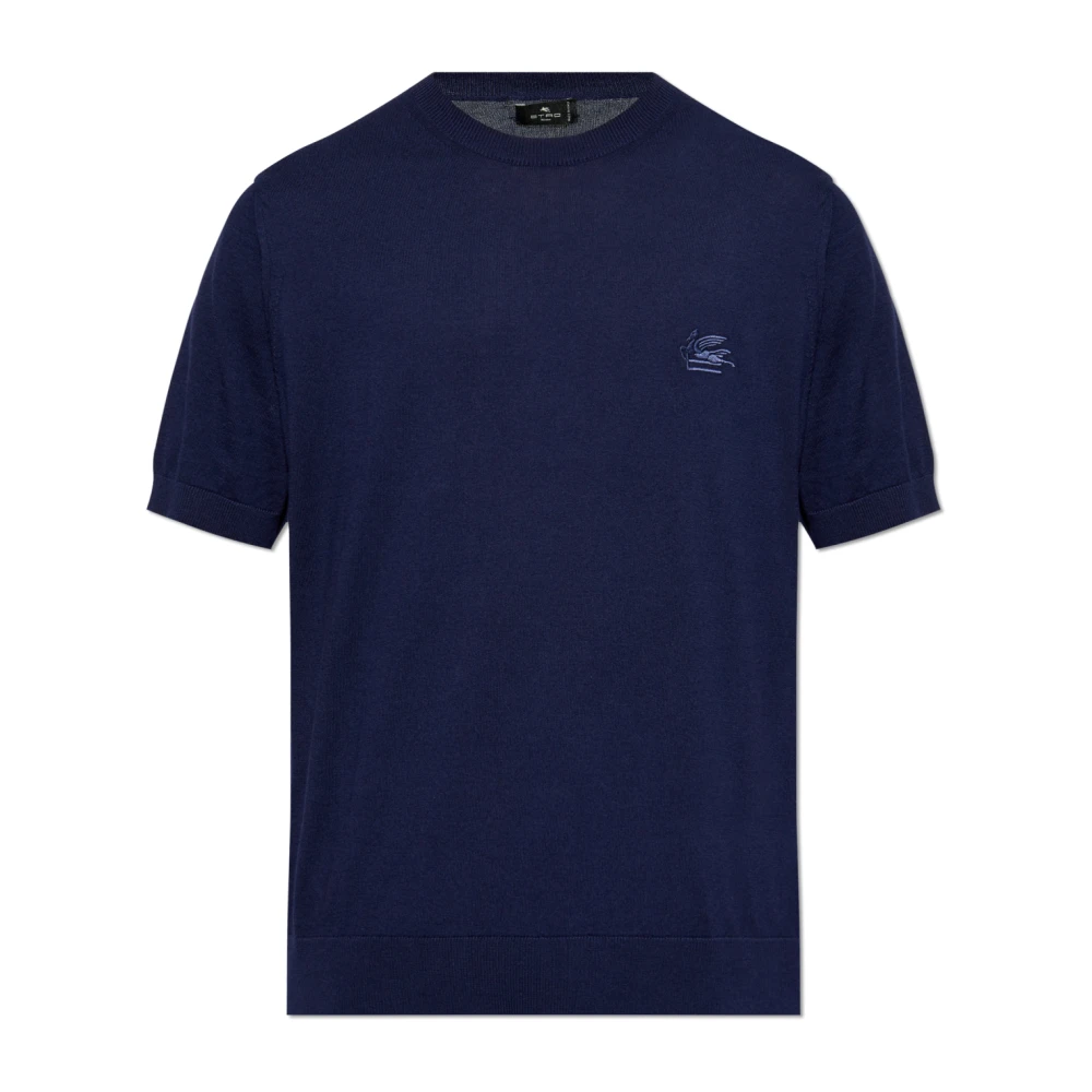 ETRO Blauw Jersey T-shirt met decoratieve linking Blue Heren