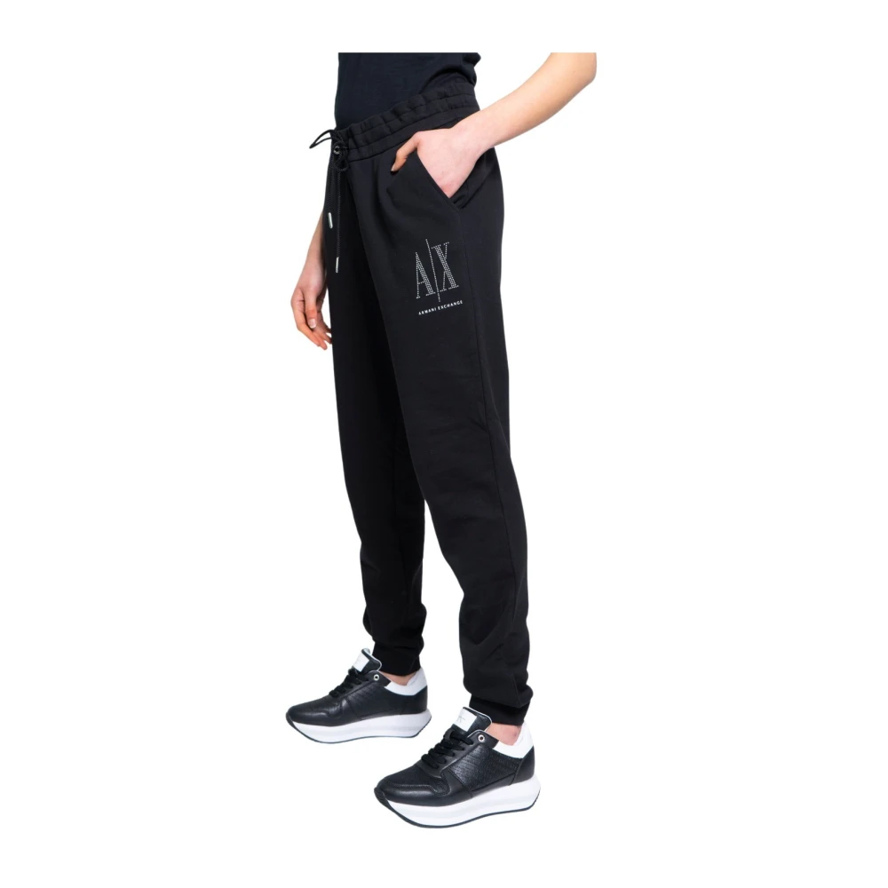 Armani Exchange Zwarte Kant Print Katoenen Broek Black Dames