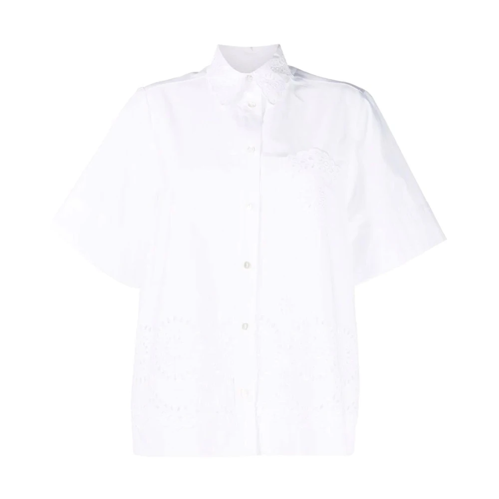 P.a.r.o.s.h. Elegante Witte Korte Mouw Katoenen Overhemd White Dames