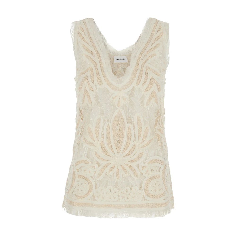 P.a.r.o.s.h. Beige Kant Drop Neckline Top Vrouw Beige Dames