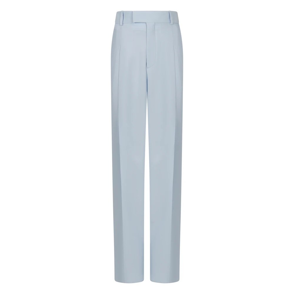 Bottega Veneta Women's Blue Silk Viscose Straight-Leg Trousers - Straight Trousers - S - Trousers