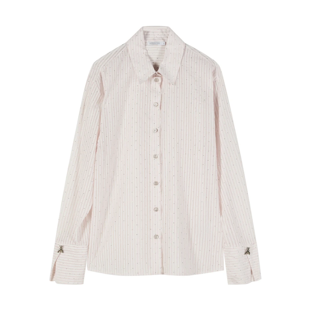 Patrizia Pepe Vrouw Beige Overhemden Dames, Xl, Poplin Blouse Met Strass-Steentjes