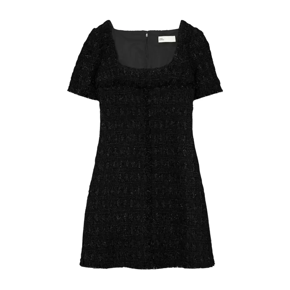 TORY BURCH Zwarte tweed mini jurk met vierkante halslijn Black Dames